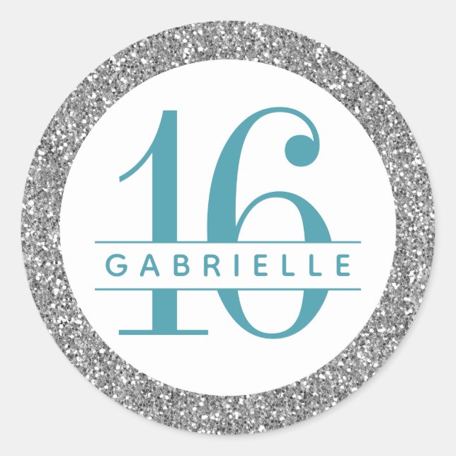 Sticker Rond Parties scintillant Argent Anniversaire Favoriser  (Devant)