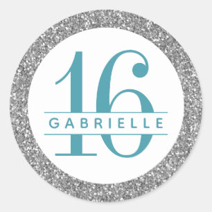 Sticker Rond Parties scintillant Argent Anniversaire Favoriser 