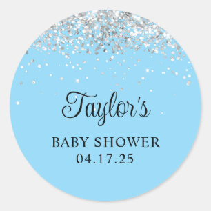 Sticker Rond Parties scintillant Argent Bébé Bleu Douche