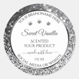 Sticker Rond Parties scintillant argent blanc étoiles Diamants 