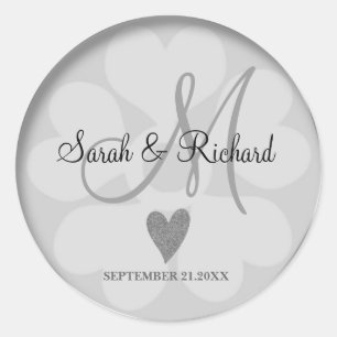 Sticker Rond Parties scintillant Argent Coeur Mariage marié Gro