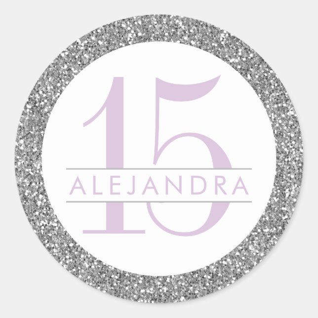Sticker Rond Parties scintillant Argent Quince Años Favoriser S (Devant)