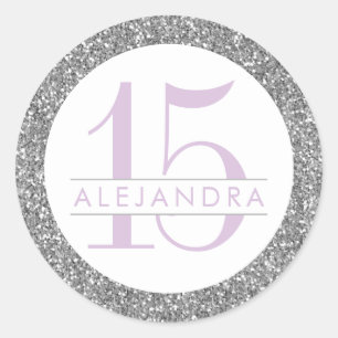 Sticker Rond Parties scintillant Argent Quince Años Favoriser S