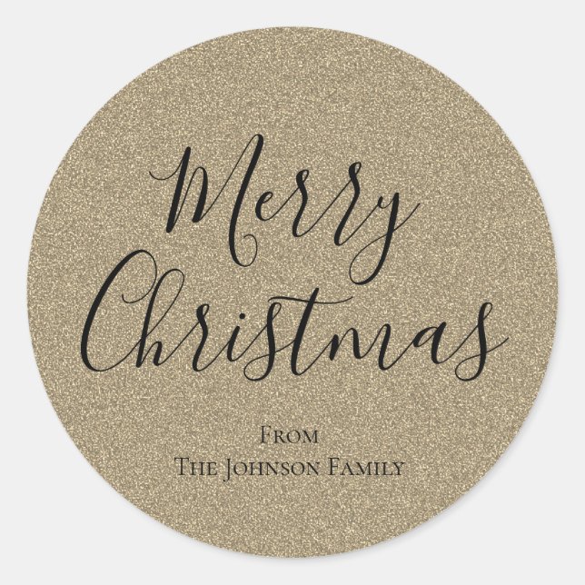 Sticker Rond Parties scintillant Argent Script Joyeux Noël (Devant)