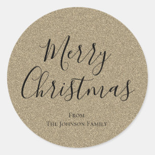 Sticker Rond Parties scintillant Argent Script Joyeux Noël