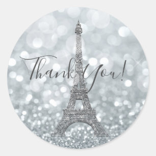 Sticker Rond Parties scintillant Argent Sparkle Bling Tour Eiff
