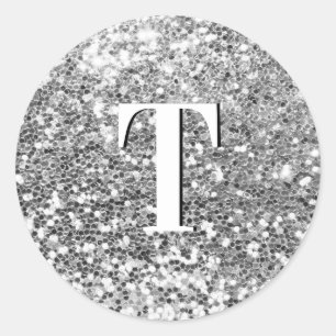 Sticker Rond Parties scintillant argentée Monogramme
