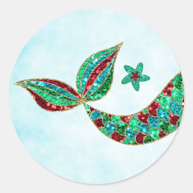 Sticker Rond Parties scintillant autocollante de sirène, Noël s (Devant)