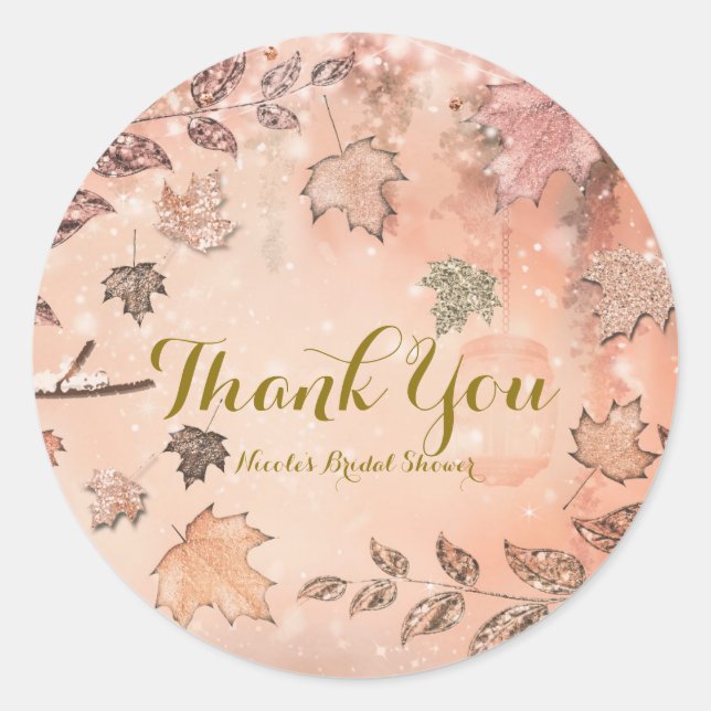 Sticker Rond Parties scintillant Automne Feuilles Hiver Golden  (Devant)