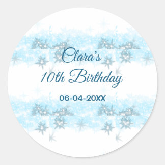 Sticker Rond Parties scintillant bleu ciel ajouter date d'anniv