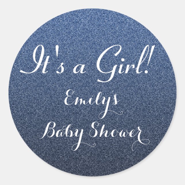 Sticker Rond Parties scintillant bleu marine Baby shower fille  (Devant)