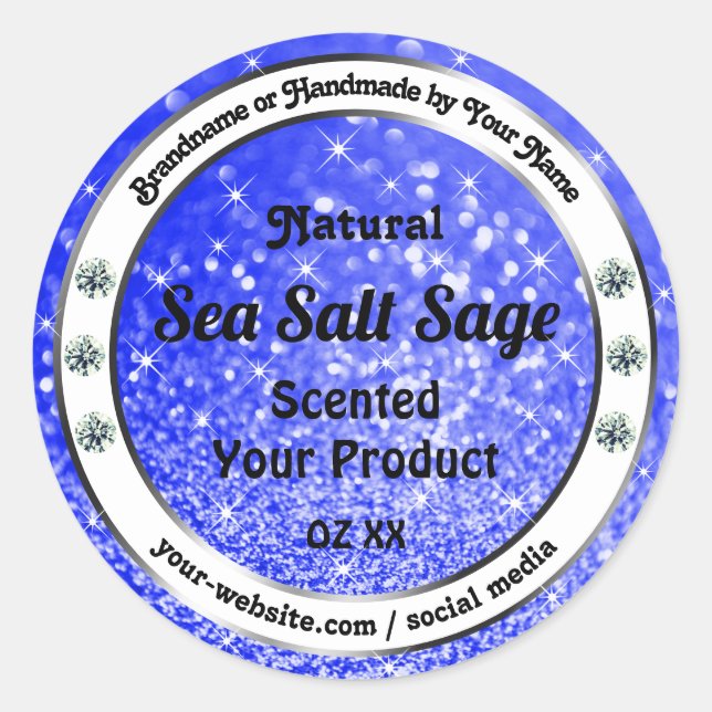 Sticker Rond Parties scintillant bleu moderne Étoiles étincelan (Devant)