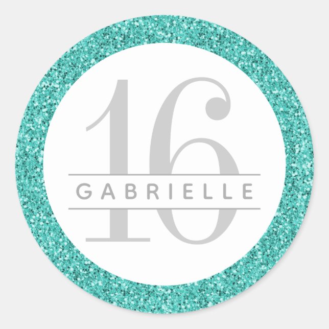 Sticker Rond Parties scintillant bleu oeuf turquoise Anniversai (Devant)
