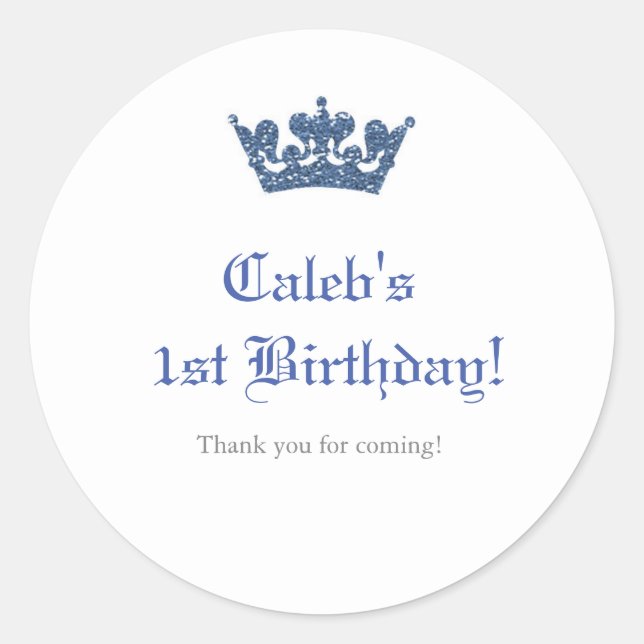 Sticker Rond Parties scintillant Bleue Couronne Royal Prince Ét (Devant)