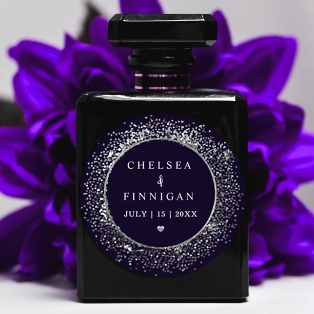 Sticker Rond Parties scintillant Bleue Et Argent Moderne ("Elevate your event with the timeless elegance of our dark moody sticker" #weddingsticker #favor )