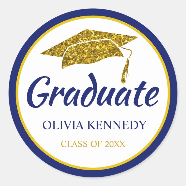 Sticker Rond Parties scintillant Bleue Et Or Casquette Diplôme  (Devant)