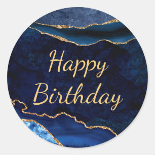 Sticker Rond Parties scintillant bleue et or Marbre Agate Anniv