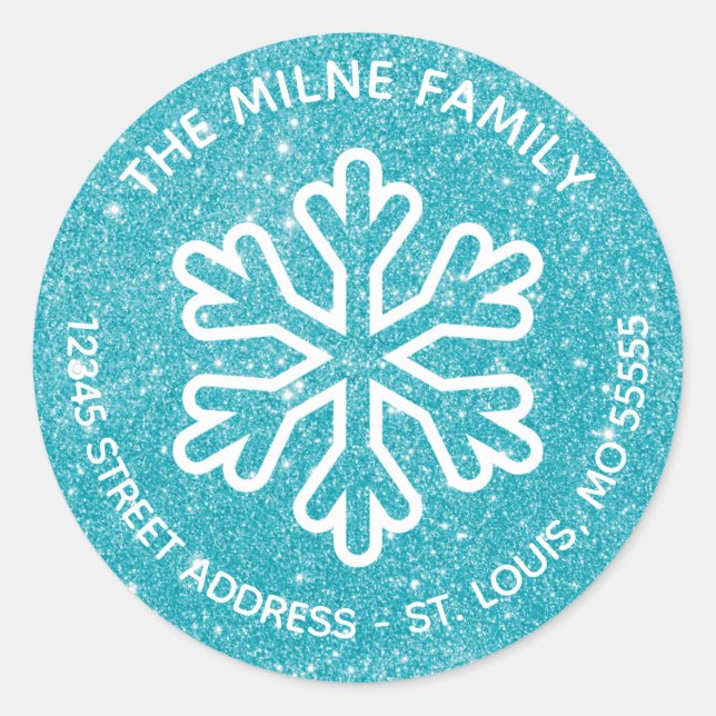 Sticker Rond Parties scintillant bleue Flocon de neige - Circle (Devant)