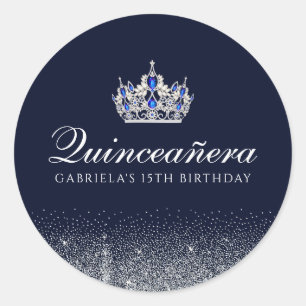 Sticker Rond Parties scintillant bleue Sapphire Quinceanera