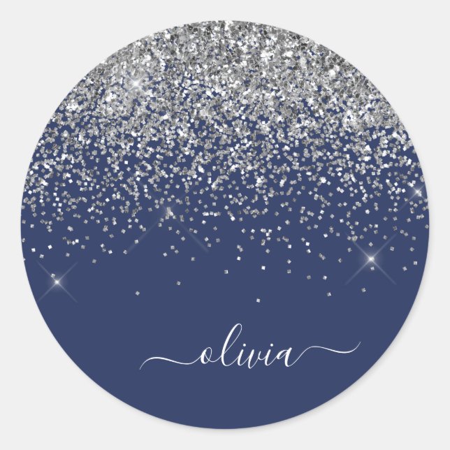 Sticker Rond Parties scintillant bleue Silver Navy Girl Monogra (Devant)
