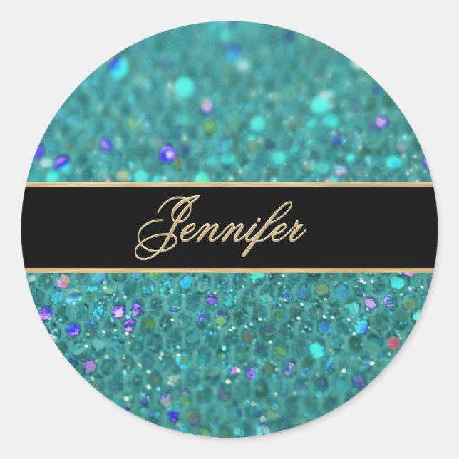 Sticker Rond Parties scintillant bleue turquoise (Devant)