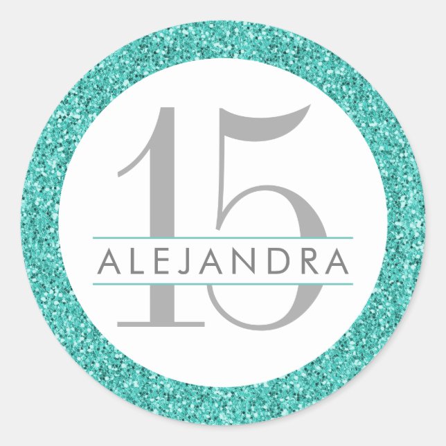 Sticker Rond Parties scintillant bleue turquoise Quince Años Fa (Devant)