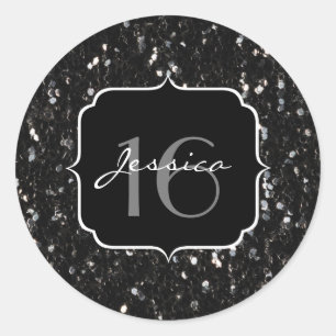 Sticker Rond Parties scintillant brillante noire et blanche Dou
