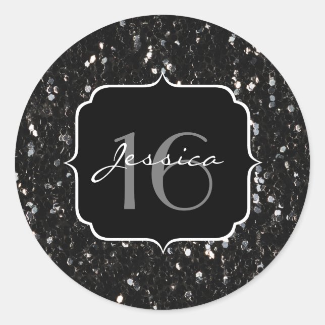 Sticker Rond Parties scintillant brillante noire et blanche Dou (Devant)