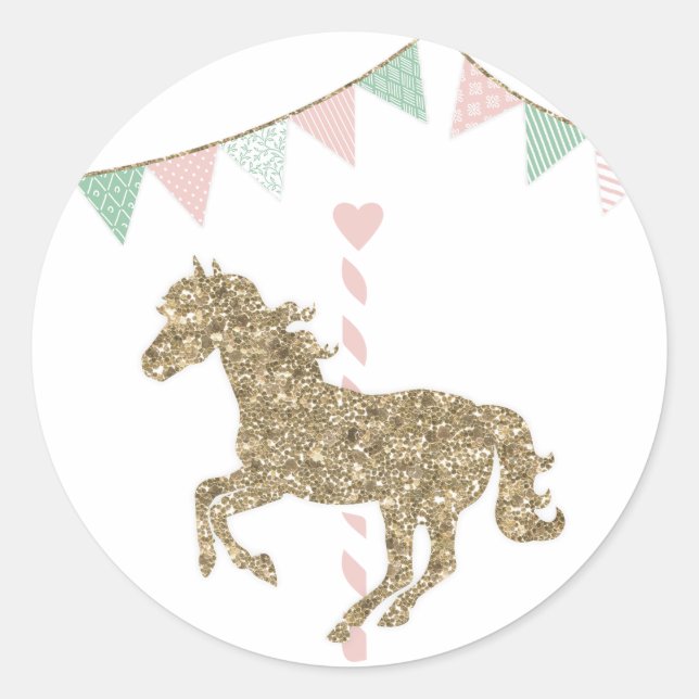 Sticker Rond Parties scintillant Carrousel Cheval (Devant)