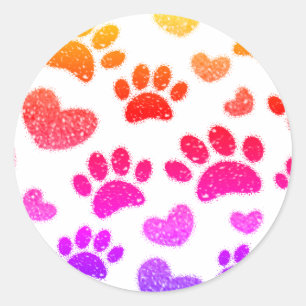 Sticker Rond Parties scintillant Chien Empreintes de pattes Et