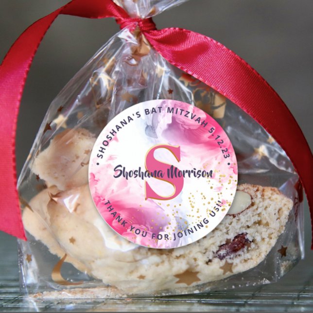 Sticker Rond Parties scintillant d'aquarelle Script Monogramme  (Créateur téléchargé)