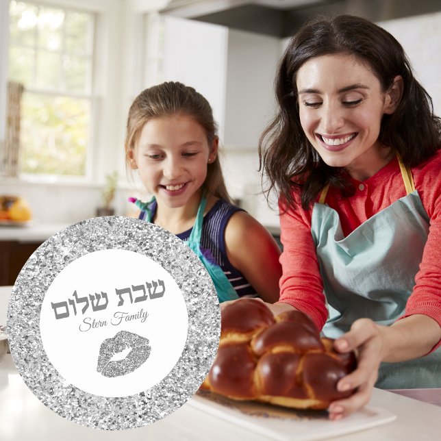 Sticker Rond Parties scintillant d'argent baiser juif hébreu Sh (Créateur téléchargé)