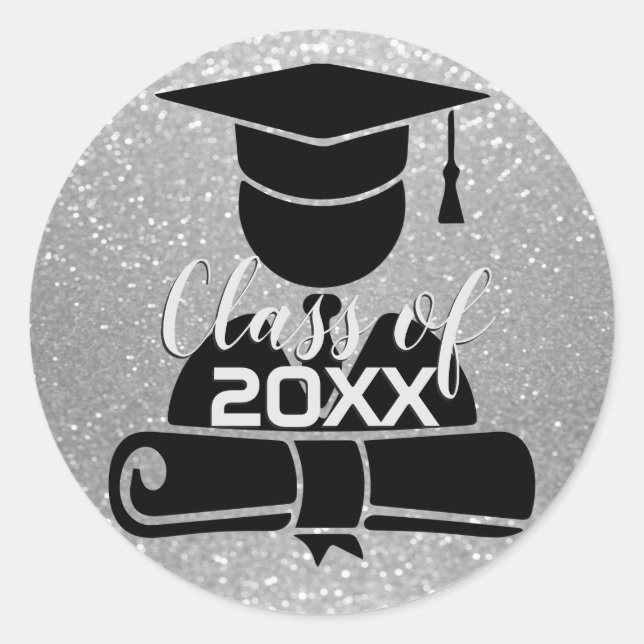 Sticker Rond Parties scintillant d'argent - Classe de 20XX (Devant)