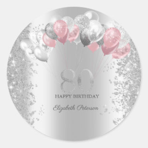 Sticker Rond Parties scintillant d'argent Confetti Ballons d'ar