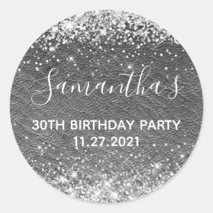 Sticker Rond Parties scintillant d'argent Cuir gris foncé 30e a