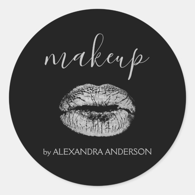 Sticker Rond Parties scintillant d'argent et maquillage à lèvre (Devant)