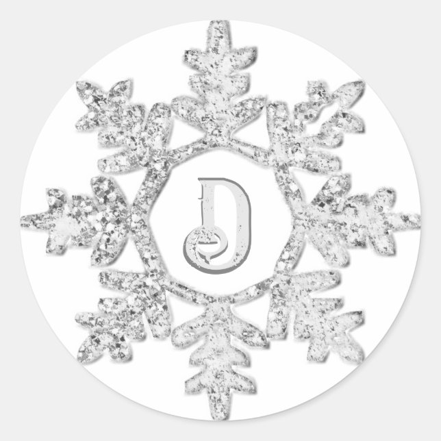Sticker Rond Parties scintillant d'argent Flocon de neige Monog (Devant)