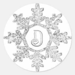 Sticker Rond Parties scintillant d'argent Flocon de neige Monog