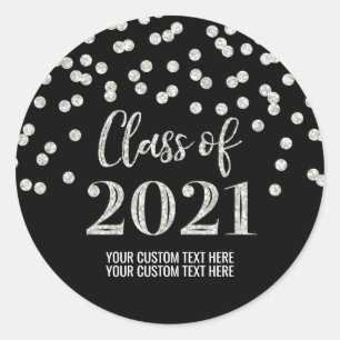 Sticker Rond Parties scintillant d'argent noir Confetti Graduat