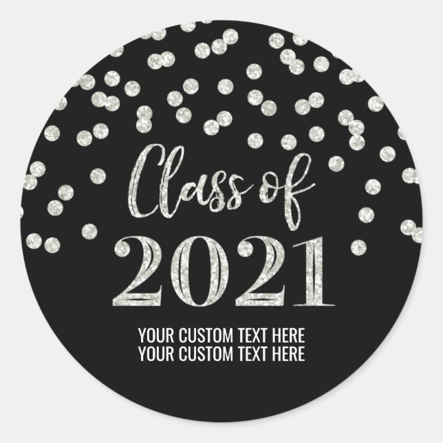 Sticker Rond Parties scintillant d'argent noir Confetti Graduat (Devant)
