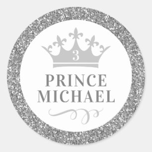 Sticker Rond Parties scintillant d'argent Prince Favoriser Stic