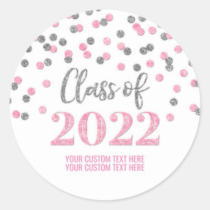 Sticker Rond Parties scintillant d'argent rose Confetti Graduat