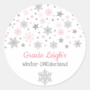 Sticker Rond Parties scintillant d'argent rose Flocon de neige