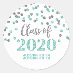 Sticker Rond Parties scintillant d'argent turquoise Confetti Gr