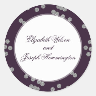 Sticker Rond Parties scintillant d'argent violet Confetti Maria