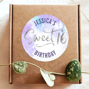 Sticker Rond Parties scintillant d'argent violet doux 16 Aquare