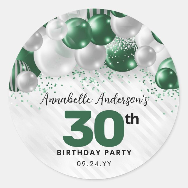 Sticker Rond Parties scintillant de ballons d'argent vert Glam  (Devant)