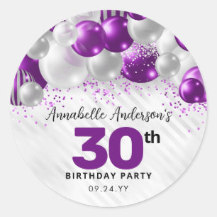 Sticker Rond Parties scintillant de ballons d'argent violet Gla