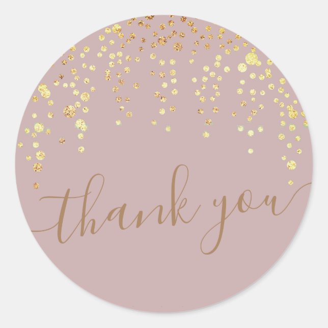 Sticker Rond parties scintillant de confetti d'or rousse merci  (Devant)