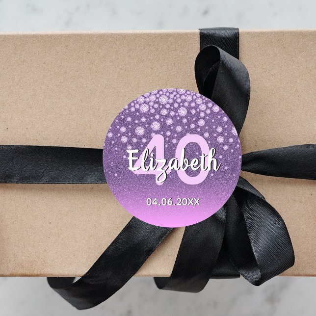Sticker Rond parties scintillant de diamants pourpres à 40e ann (Créateur téléchargé)